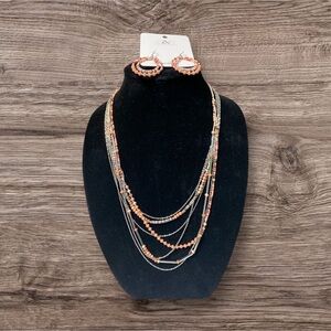 C & B multi layered 24 inch necklace and fishhook earrings coral orange …
